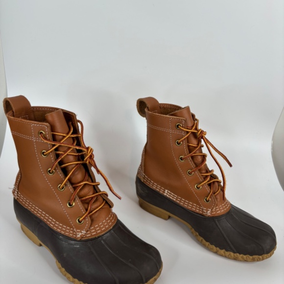 VTG LL Bean Boots Womens 6W "B W" Brown Leather Duck Boots Made in Maine 90s/00s - Picture 2 of 12